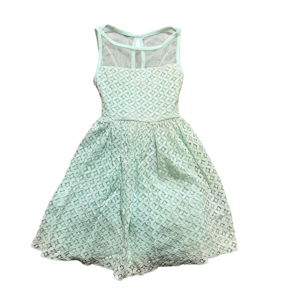 Crystal Doll Dress Girls 7 Green Lace Sleeveless Fit & Flare Party Formal Belted